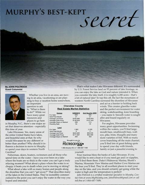 Lake Hiwassee Article in Cherokee Scout
